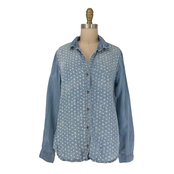 Anthropologie Cloth & Stone Dot-Dash Chambray Button-Up Shirt size Small - Picture 14 of 14